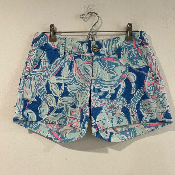 Lilly Pulitzer  print Bay Blue Into the Deep Callahan Shorts Size 0 - Picture 2 of 13